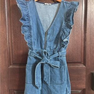 Day + Moon Denim Ruffle Sleeve Romper